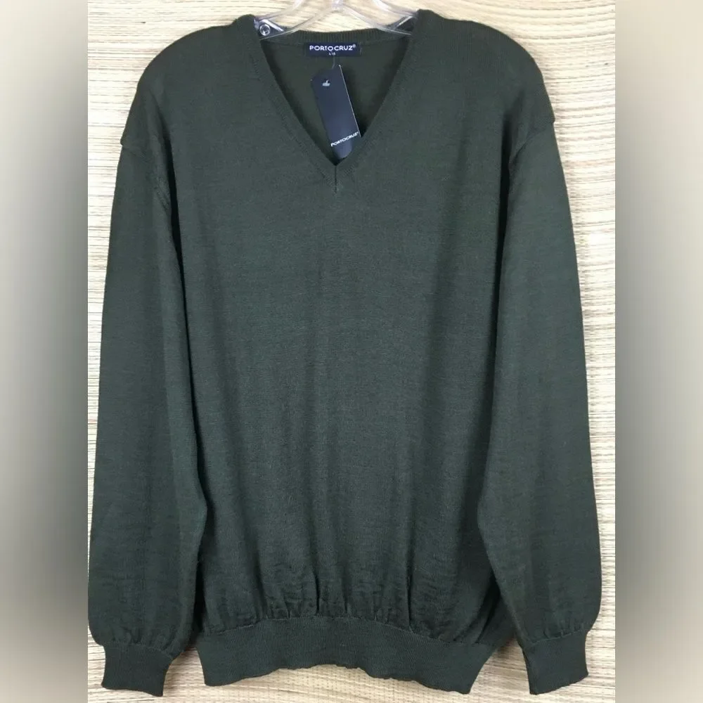 PORTO CRUZ NWT Vtg Wool Blend V-Neck  Sweater Pullover In Military Green Sz L/G